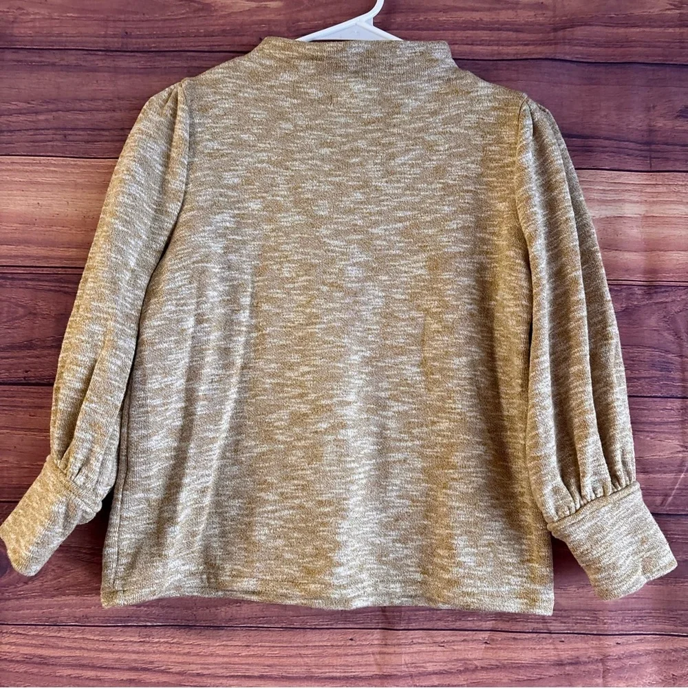 Madewell Womens XS Marled Mockneck Puff Sleeve Top Mustard Yellow Knit Sweater